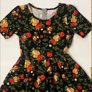LuLaRoe Black Dress with Red Floral Pattern Pin-Up Girl Dress Womans extra small